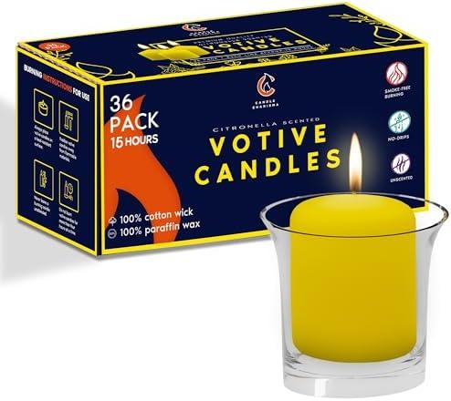 Candle Charisma Citronella Scented Votive Candles - 15 Hour Burn time - Set of 36 for Dinner, Wedding, Halloween and Holiday Decorations