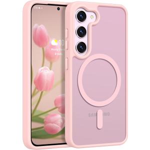 Rayboen for Samsung Galaxy S23 Case Magnetic, [Compatible with Magsafe] Protective Skin Feel Matte Phone Cover for Samsung S23 with Semi-Clear Hard Back & Soft Edge, Matte Pink