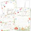 A Little Love Bug Baby Shower Invitation With Envelopes, Diaper Raffle Tickets, Books Request Cards, Insect Baby Shower Decorations Supplies Favors Set, Gender Reveal Party Invites, 25 Cards Each -05