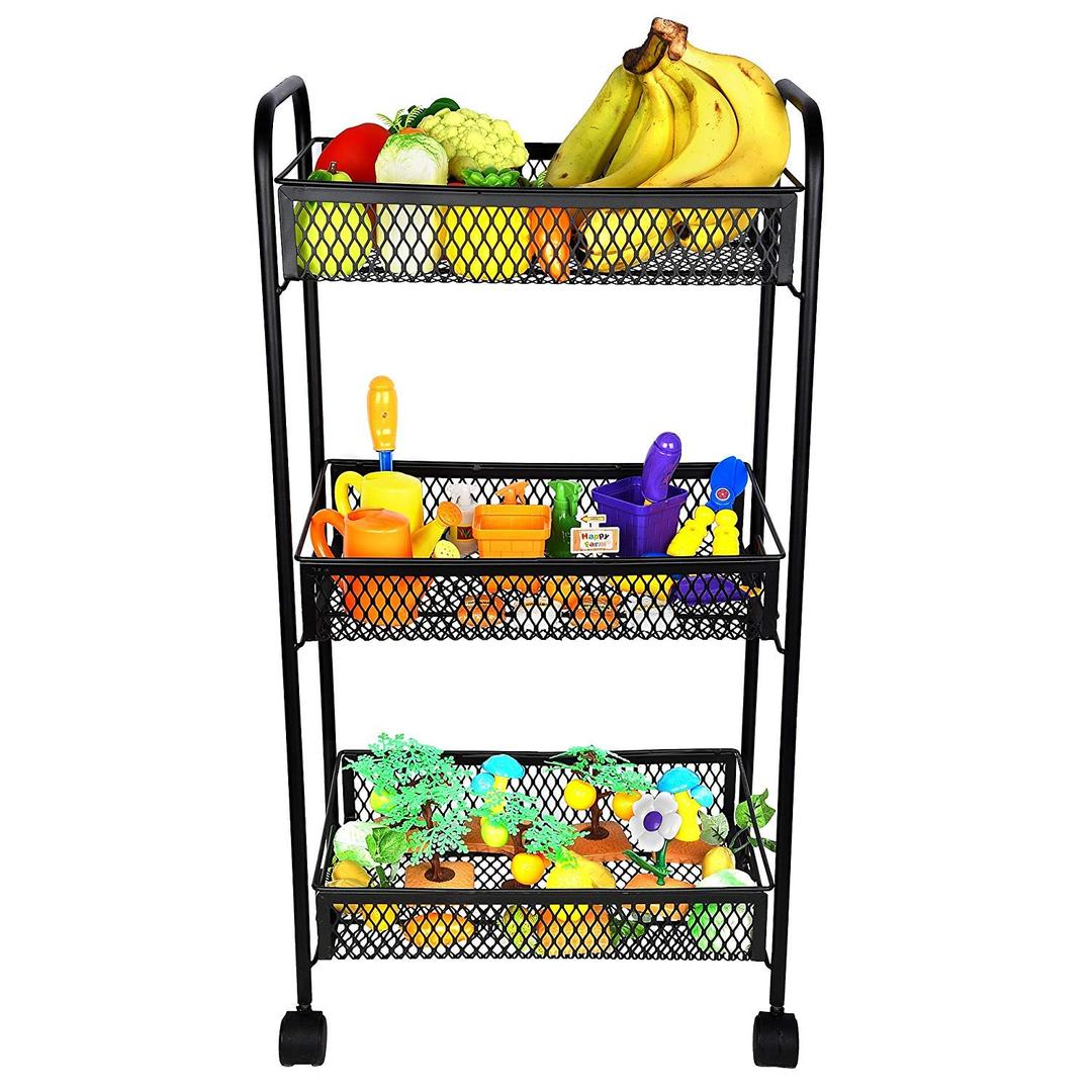 MOCHEN Metal Rolling Cart - These Utility Carts are Useful for Kitchen Pantry Food Storage, Bathroom Organization or as a Serving Trolley. Includes Lockable Wheels Stability. (3-Tier, Black)