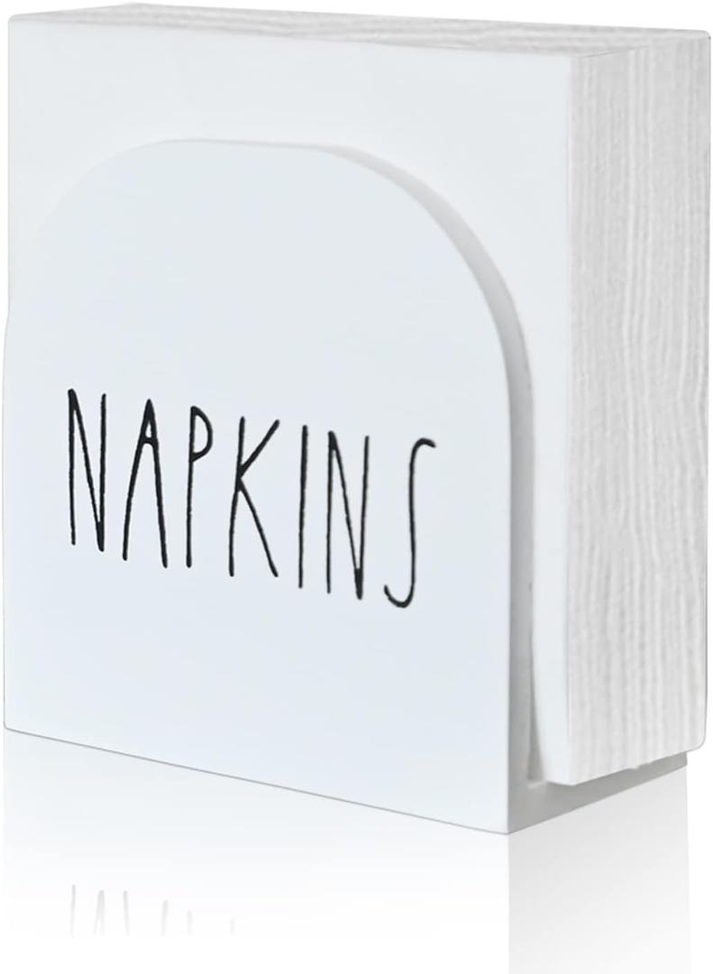 Modern Farmhouse Napkin Holder - Wooden Rustic Napkin Storage Organizer, Dispenser for Dining Table - Home, Kitchen, Outdoor (White)