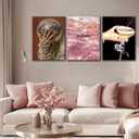Kdyudo 3pcs Pink Disco Ball Canvas Framed Wall Art,Fashion Bar Cart Cocktail Fun Poster Print Pearl Perfume Girl Pictures Suitable for Girl Dormitory Bedroom Apartment Wall Decoration 16x24 inch