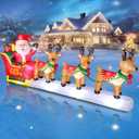 12FT Long Christmas Inflatables Santa Claus on Sleigh with 3 Reindeer Yard Decoration, Cute Blow Up Santa Xmas Decor with Bright LED Lights for Outdoor Garden Lawn Home Holiday Party 