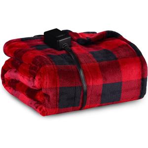 HEYNEMO Heated Blanket 50" x 60",Microplush Flannel Electric Blanket for 89F-108F,10 Heating Levels Heating Blanket & 1-12 Hours Auto Shut Off,Black and Red