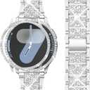 Mosonio Compatible with Samsung Galaxy Watch 8/7/6 Bands 40mm/44mm, 20mm Bling Metal Bands with Bling Protective Cover Case for Women, Shiny Watch Replacement Strap for Daily Wear (Silver)