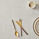 ZeeMart Linen Checked Table Cloth 52x70 Inches (Fit 3ft-4ft, Narrow Fit for 5ft Rectangle Table), Farmhouse Style Plaid Embroidered Off White Water Resistant Table Cover, Ivory