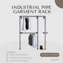 Black Industrial Pipe Clothing Rack 62.5" W Wall Mounted, Heavy Duty Iron Garment Rack 150 lbs per Rod, Open Closet Organizer for Bedroom Laundry Room Retail Display