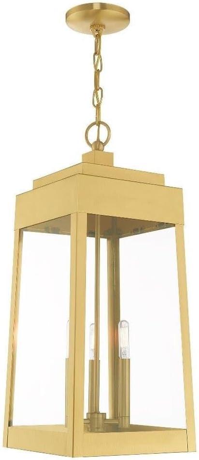 Livex Lighting 20860-12 Oslo - 3-Light Outdoor Hanging Lantern, Satin Brass, 24.50x10.50x10.50