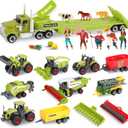 Oriate Kids Farm Toys Realistic Tractor Vehicle Playset, Diecast Car Set Educational Mini Farm Animals with Flatbed Trailer, Birthday Gift for Children 3 Year Old