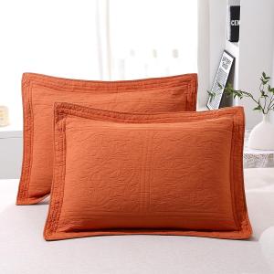 WINLIFE 100% Cotton Quilted Pillow Sham Floral Printed Pillow Cover (King, Burnt Orange) (36" x 20" (Pack of 2), Terracotta)