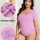 FOREYOND Plus Size Bodysuits for Women Short Sleeves Square Neck Body Suit Tops Casual Basic Slim Fit Shirts Leotards (Purple) 4XL