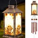 YHmall Highland Cow Wind Chimes for Outside, 37" Windchimes Outdoor Memorial Gifts for Women Mom Grandma, Hanging Solar Lantern Wind Chimes for Patio Garden Outdoor Decor