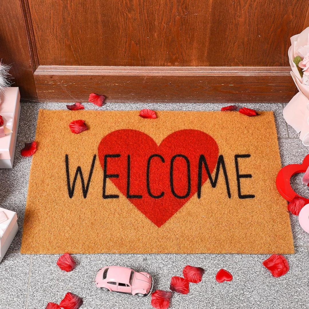 Ceenna Valentine's Day Doormat Outdoor Valentine's Heart Coir Doormat with Non-Slip Backing Red Heart Valentines Day Mat Front Porch Rug Outside Door Mat for Home Entrance Decor, 16 x 24 Inches