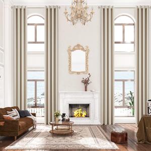 Blackout Extra Long Curtain with Grommet,Ivory 156 Inch Long 1 Panel,Room Darkening Thermal Insulated Solid Color Drapery 13ft for 2 Story House, Great Room,High Ceiling.