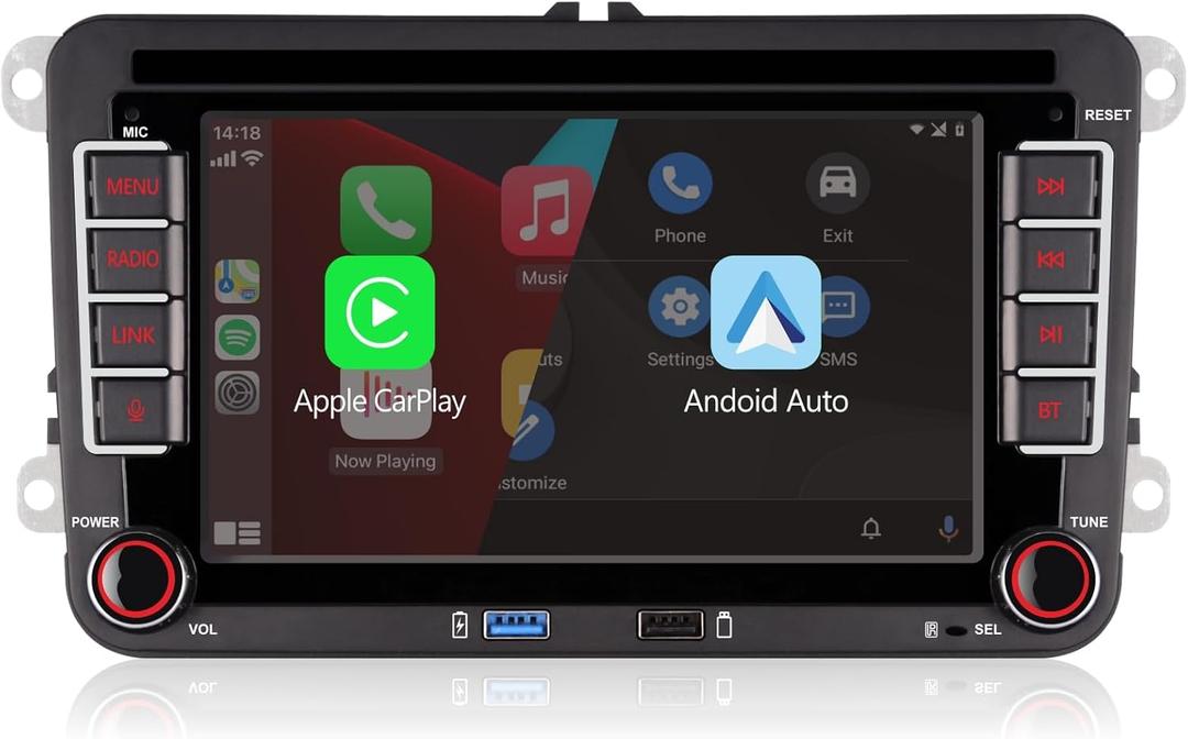 Double din Car Stereo Compatible with Wireless Carplay Android Auto with Bluetooth/FM/AM Radio/USB/High Power Car Radio for VW Golf 5 6 Passat Jetta Caddy EOS T5 Tiguan Touran CC Polo