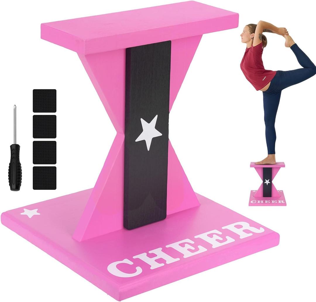 Cheerleading Balance Trainer, Wooden Cheer Equipment Stunt Trainer Practice, Pink Cheer Flyer Stand Balance Board for Core Strength, Stability & Body Control, 12.2 inches x 11.22 inches x 12.2 inches