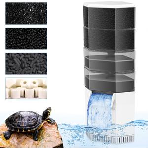AquaMiracle Turtle Tank Filter 265GPH 4-Stage Super Quiet Low Water Level Filter for 30-60 Gallon Water, Waterfall Reptile Filter for Turtle Habitats & Terrariums