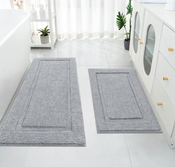 SHACOS Super Soft Bathroom Rugs Set of 2 Pieces with Bath Runner 20x32 + 20x47 inch Bath Mats Non Slip Plush Bath Rug Runner Absorbent Bathroom Carpet Machine Wash Dry, Light Grey