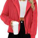 Yanekop Cropped Zip Up Hoodie Women Waffle Knit Fall Jackets Casual Corduroy Jacket 2025 Fall Outfits with Pockets (M)