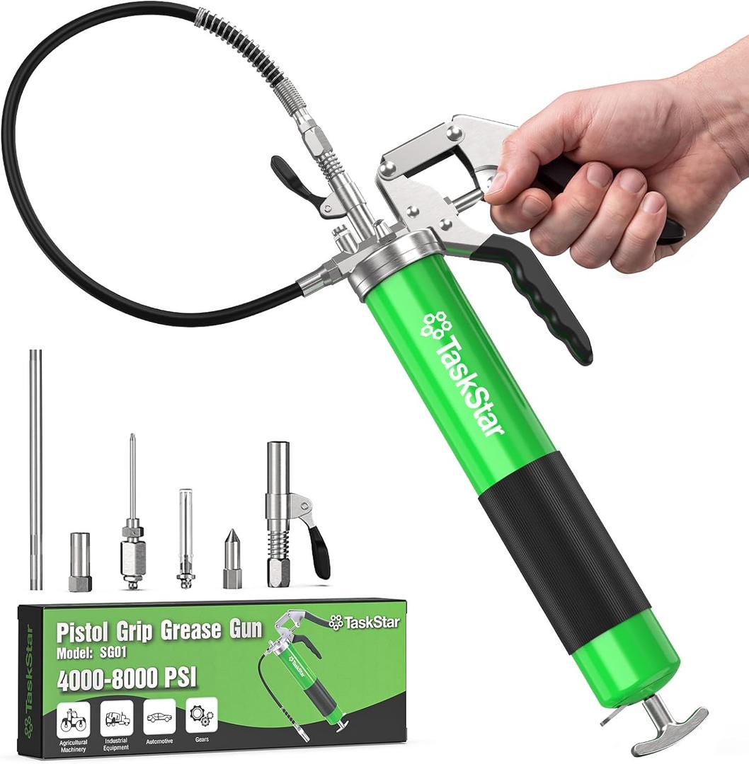 TaskStar Grease Gun Kit 8000 PSI Heavy Duty, 14 oz Capacity, 5 Grease Tips