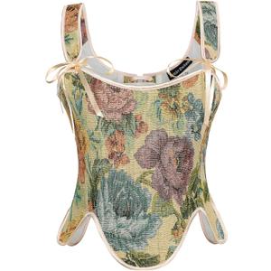 SCARLET DARKNESS Bustier Tops for Women Renaissance Floral Lace Up Bodyshaper Corset with Zipper (M)