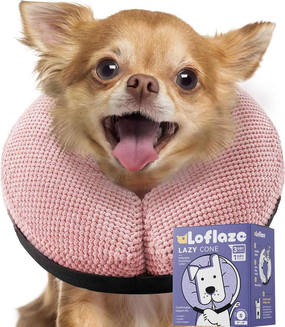 Soft Inflatable Dog Cone Collar for Small Medium Large Dogs - Neck Donut E Collar Alternative for Recovery After Surgery - Pink, Size S