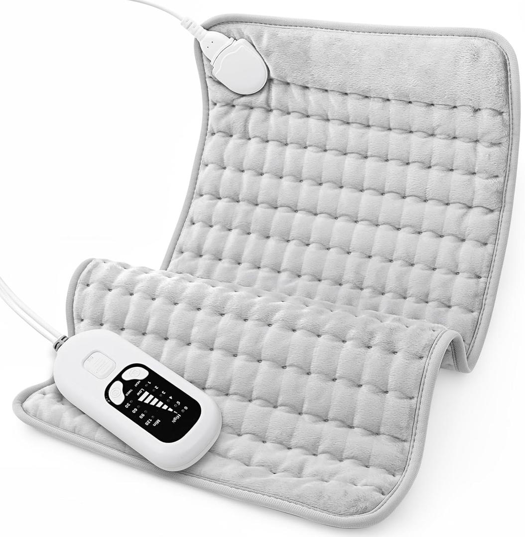 Deepsoon Heating Pad, Electric Heating Pads for Back, Neck, Moist Heating Pad for Abdomen Shoulder Knee Legs, Dry/Moist Heat & Auto Shut Off, Mother's Day Birthday for Men and Women, White Gray,24x12 Inch