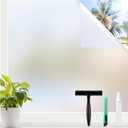 rabbitgoo Window Privacy Film for Glass Windows with Kit Decorative Clings UV Blocking Heat Control Static Cling Removable Bathroom Bedroom Door Home Coverings Pure, 35.4 x 118.1 inches