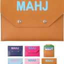 Leather Mahjong Card Clutch Holder Pouch for Cards Mahjong Accessories Protective Cover Case with Secure Closure Ideal Gift for Lover Playing Game Night(8x6 Inch,Brown)