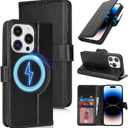 Zouzt for iPhone 14 Pro 6.1" Genuine Leather Wallet Case with Card Holder, for MagSafe Magnetic Wireless Charging, Flip Folio Book Kickstand Shockproof Cover Women Men for iPhone 14 Pro - Black