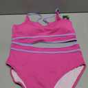 BMJL Women's High Waisted Bikini Ribbed Two Piece Swimsuit High Cut Color Block Adjustable Straps Bathing Suit (Large, Hot Pink043)