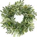 AMF0RESJ Green Eucalyptus Wreaths for Front Door Spring Summer Wreath with Eucalyptus Leaves,Olives Leaves,Mixed Berry for Indoor Outdoor Farmhouse Home Porch Wall Window Festival Wedding Decor