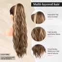 FLUFYMOOZ Ponytail Extension, 26 Inch Drawstring Ponytail Hair Extensions for Women， Long Curly Wavy Ponytail Natural Wavy Synthetic Hairpiece for Women (26 Inch Cool Brown with Blonde Highlights)