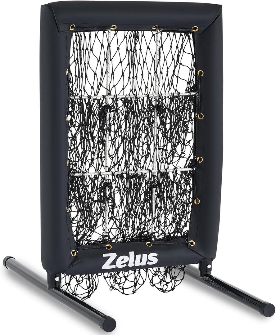 ZELUS 9-Hole Pitching Net, Heavy-Duty Baseball Net with Authentic Strike Zone & Detachable Stand, Height Adjustable Baseball Training Net for Batting Pitching Hitting, Softball Aid Equipment 35.3lb.