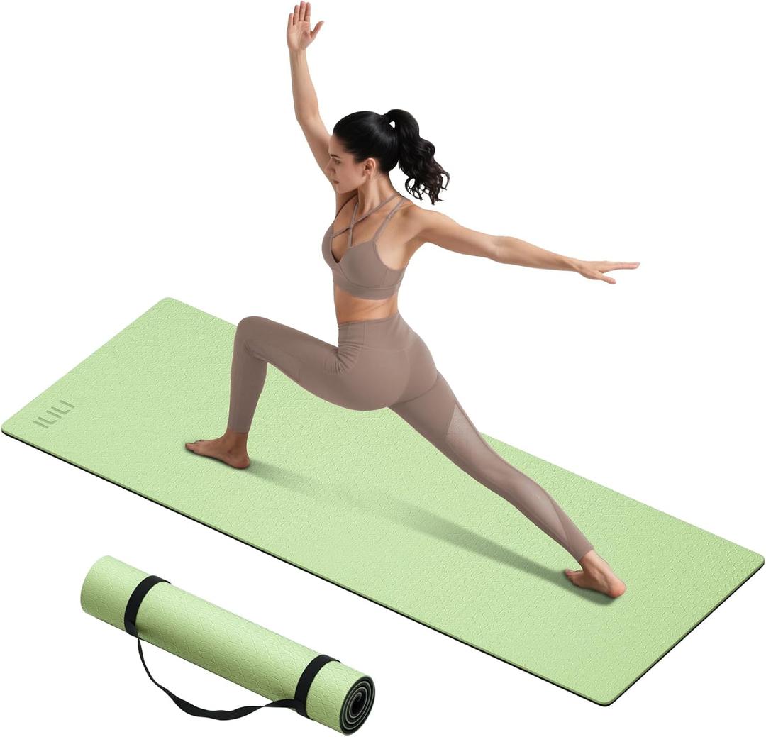 ILILI Yoga Mat 10mm Extra Thick and 193cm Extra Long, 76x280.4 Inch, Double Color Non-Slip TPE Material, Easy Carrying with Strap, Ideal for Yoga, Pilates, Floor Exercise, Home and Outdoor Use, Eco Friendly