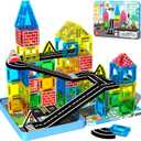Mini Magnetic Tiles Road Set, STEM Building Toys for Kids Ages 3-8 | Screen-free Travel Toys, Preschool Magnetic Building Blocks, Birthday Gifts for Boys Girls 3+