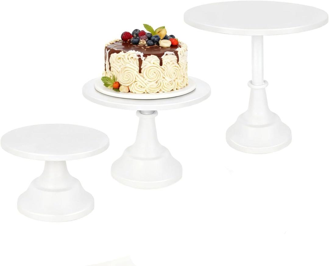 3-Pack White Metal Cake Stand Set, 8/10/12 Inch Tiered Display Stand with Pedestal Base for Wedding, Birthday, Baby Shower, Party Dessert Table