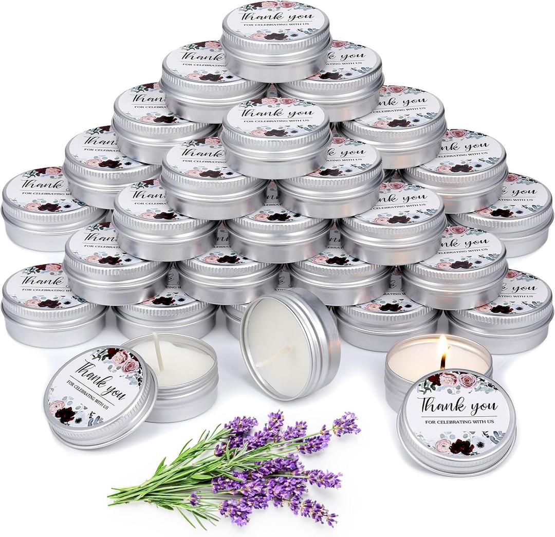 MTLEE 50 Pcs Wedding Candles Gift Favors for Guests 1 Oz Lavender Scented Soy Wax Aromatherapy Candle Favors for Bridal Shower Rustic Wedding Party Guests(Thank You)