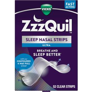 ZzzQuil Sleep Nasal Strips, Clear Nasal Strips, Snoring Relief from Nasal Congestion, Works Instantly, Reduces Nasal Congestion for Less Snoring and Better Sleep, Drug Free, 52 Nasal Strips