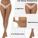 MANZI 2 Pairs Women's Shiny Sheer Tights High Waist Silk Comfort Stockings Oil Shimmery Nylons Pantyhose (Brown, S-M)