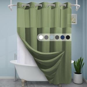 Sage Green Hotel Shower Curtain - 230GSM Waffle Textured Heavy Duty Thick Fabric Shower Curtains for Bathroom, 71W x 74H (71"W x 74"L (Pack of 1))