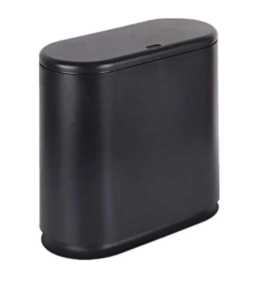 IEEK Plastic Trash Can with Press Top Lid,3.2 Gallon /12 Liter Garbage Can, Black Modern Waste Basket Thin Trash Cans for Bathroom, Kitchen, Living Room, Office and Narrow Spaces