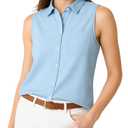 SUNNOW Women's Sleeveless Button Down Shirt Collared Tank Tops Casual Summer Office Blouse with Patch Chest Pocket Light Blue,XL