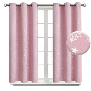 BGment Kids Blackout Curtains for Bedroom - Grommet Thermal Insulated Silver Star Print Room Darkening Curtains for Kids Room, Set of 2 Panels, 38 x 54 Inch, Baby Pink
