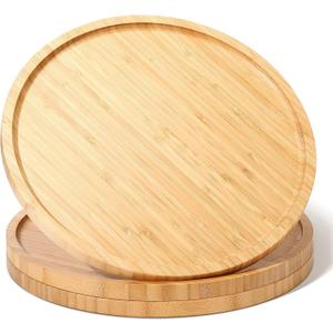 Meanplan 3 Pcs Charcuterie Board Bulk Round Wood Trays Bamboo Serving Platter with Rim Polished Wooden Vegetable Platter for Holding Fruit Bread Pizza Party Decor (8 Inch)