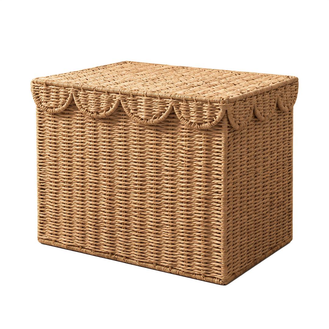 Rattanzenith Scalloped Woven Storage Basket with Lid, Foldable, Small
