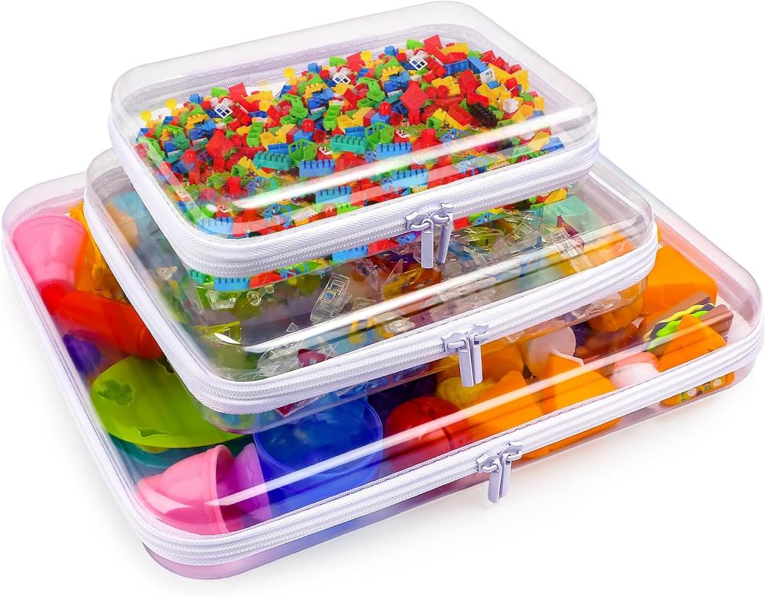 AOBOPLE Clear Hard Shell Zipper Case,3PCS M+L+XL(13.78"x11.8"+9.8"x7.87"+8.66"x6.1") Large Toy Storage Bags,Plastic Transparent Hard Zipper Case Travel Waterproof Organizer Bags for Puzzles,Cosmetics