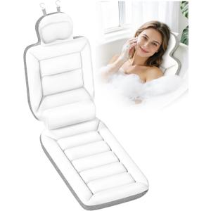 Full Body Bath Pillow for Bathtub, Thick Luxury Bathtub Cushion with Movable Lumbar Support and Laundry Bag, Bathtub Pillows for Head, Neck and Back Support, Bathtub Accessories for Women Spa Gift, White