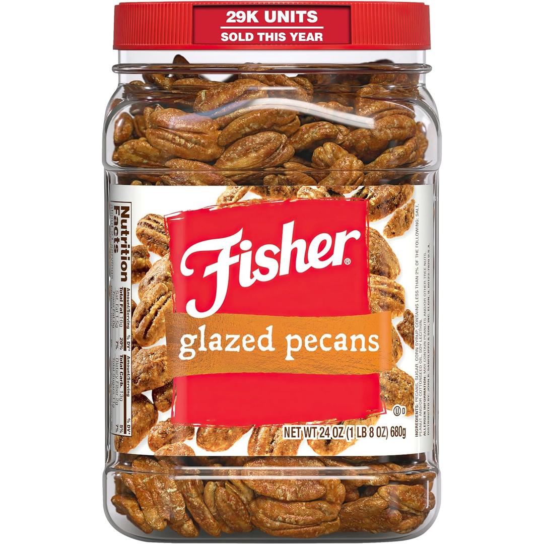 Fisher Snack Glazed Pecans Candied, 24 oz (Pack of 1), Junior Mammoth Candied Pecans, Perfect for Gifting or Personal Enjoyment, Crunchy, and Irresistibly Sweet