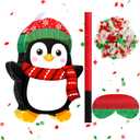 Christmas Penguin Piata 16 Inch Christmas Mexican Piata with Stick Blindfold and Confetti Pack Bundle for Xmas Birthday Holiday Game Favors Photo Prop Decoration